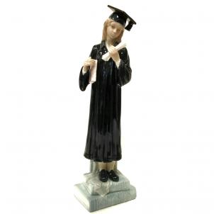 Female Graduate Holding A Diploma And Book Standing On Books Figurine