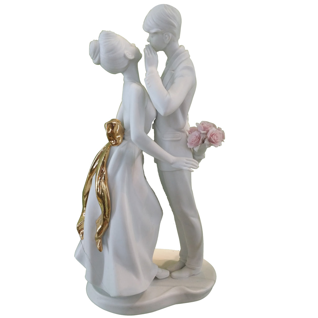 Whispering Couple With A Flower Bouquet Gift Figurine