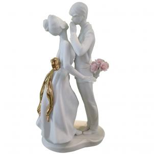 Whispering Couple With A Flower Bouquet Gift Figurine