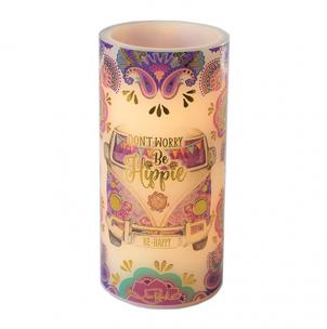 Floral Pattern With Text Led- Don'T Worry Be Hippie Candle