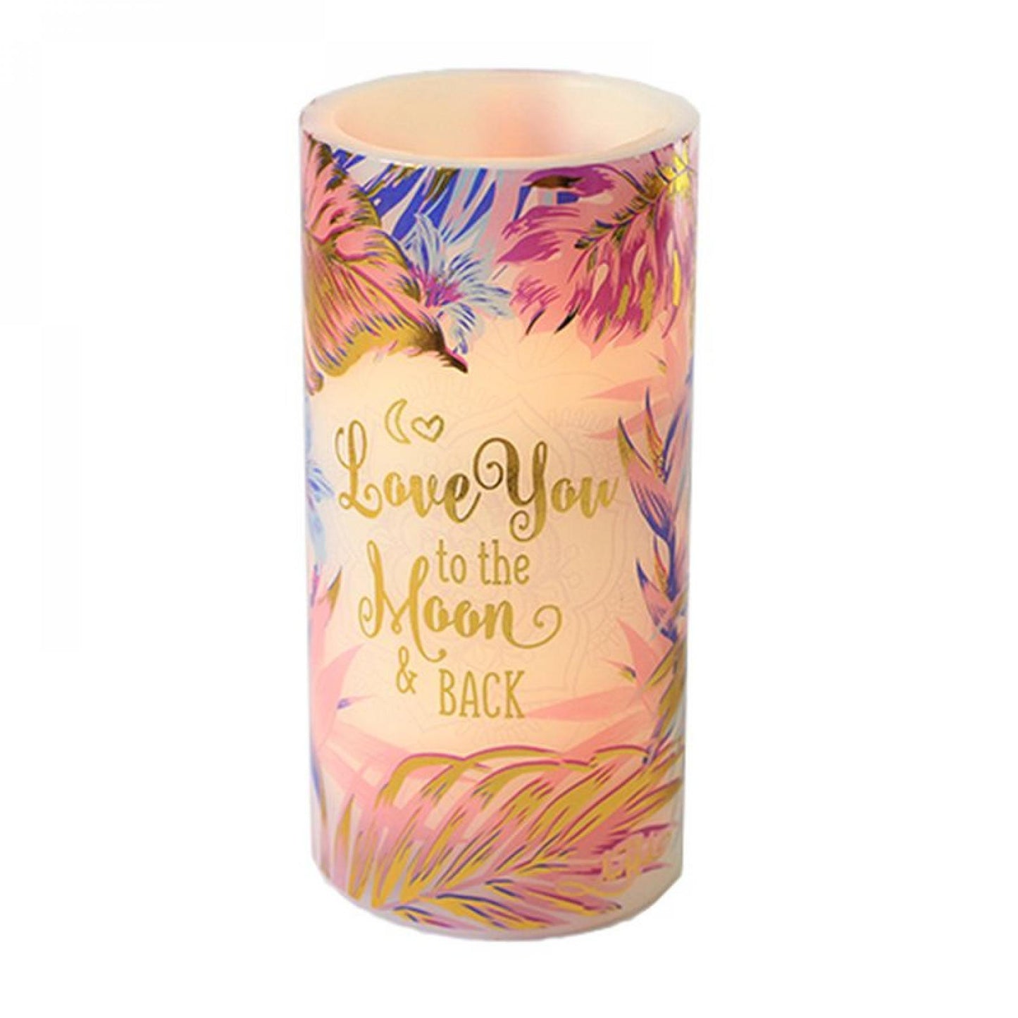 Floral Pattern With Text Led- Love You To The Moon And Back Candle