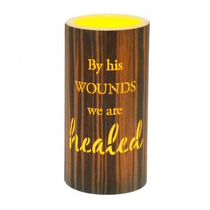 Led With Text- By His Wounds We Are Healed Candle