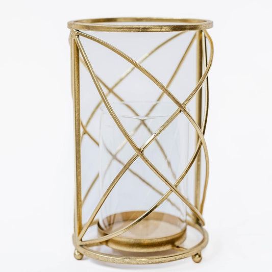 Gold Metal Pillar Hurricane Candle Holder