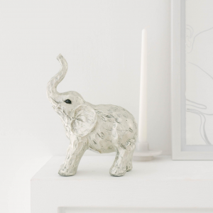 White Elephant With Raised Trunk Figurine