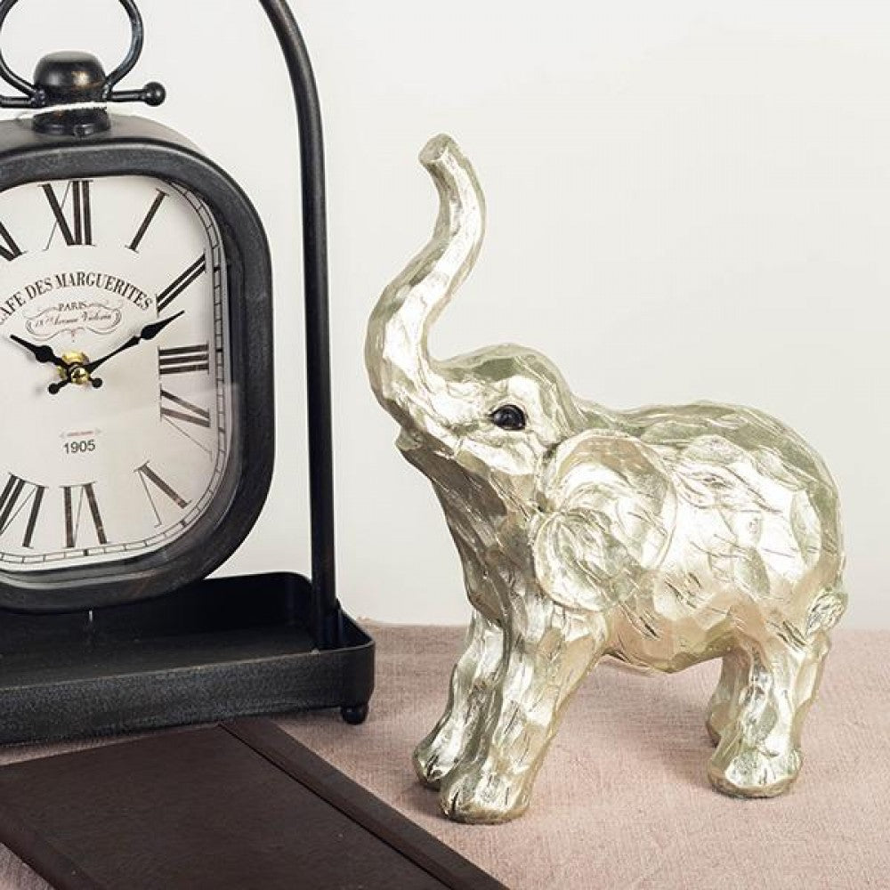 White Elephant With Raised Trunk Figurine