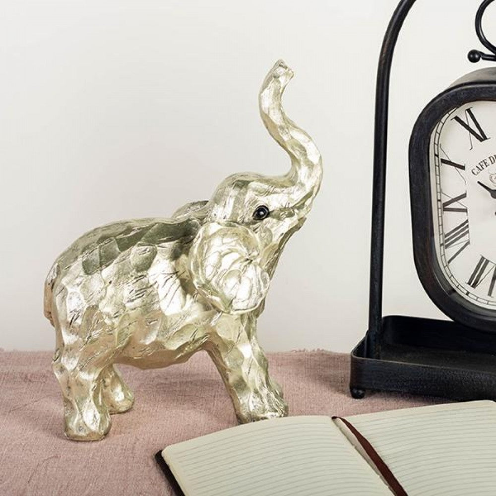 White Elephant With Raised Trunk Figurine