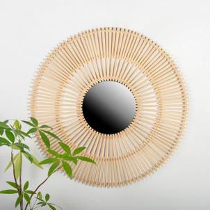 Rattan Sunburst Pattern Wall Mirror