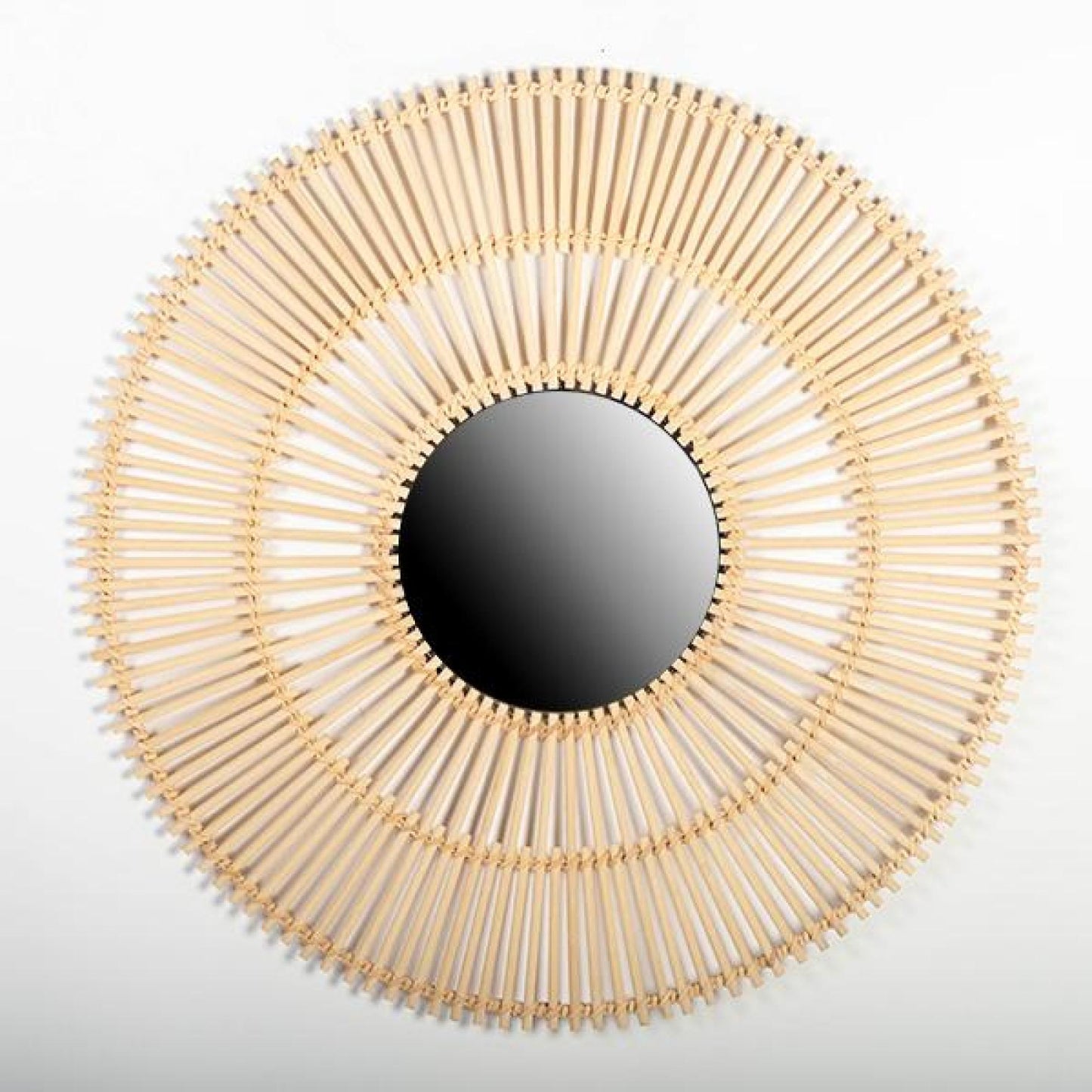 Rattan Sunburst Pattern Wall Mirror