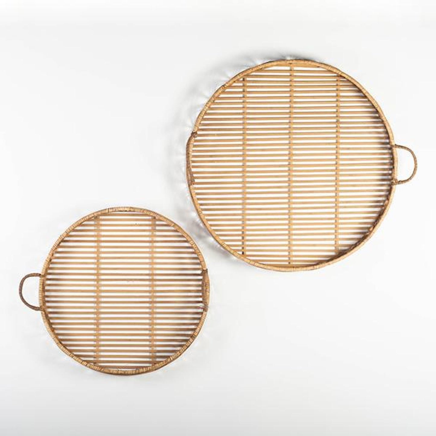 Set Of 2 Bamboo Round Decorative Trays