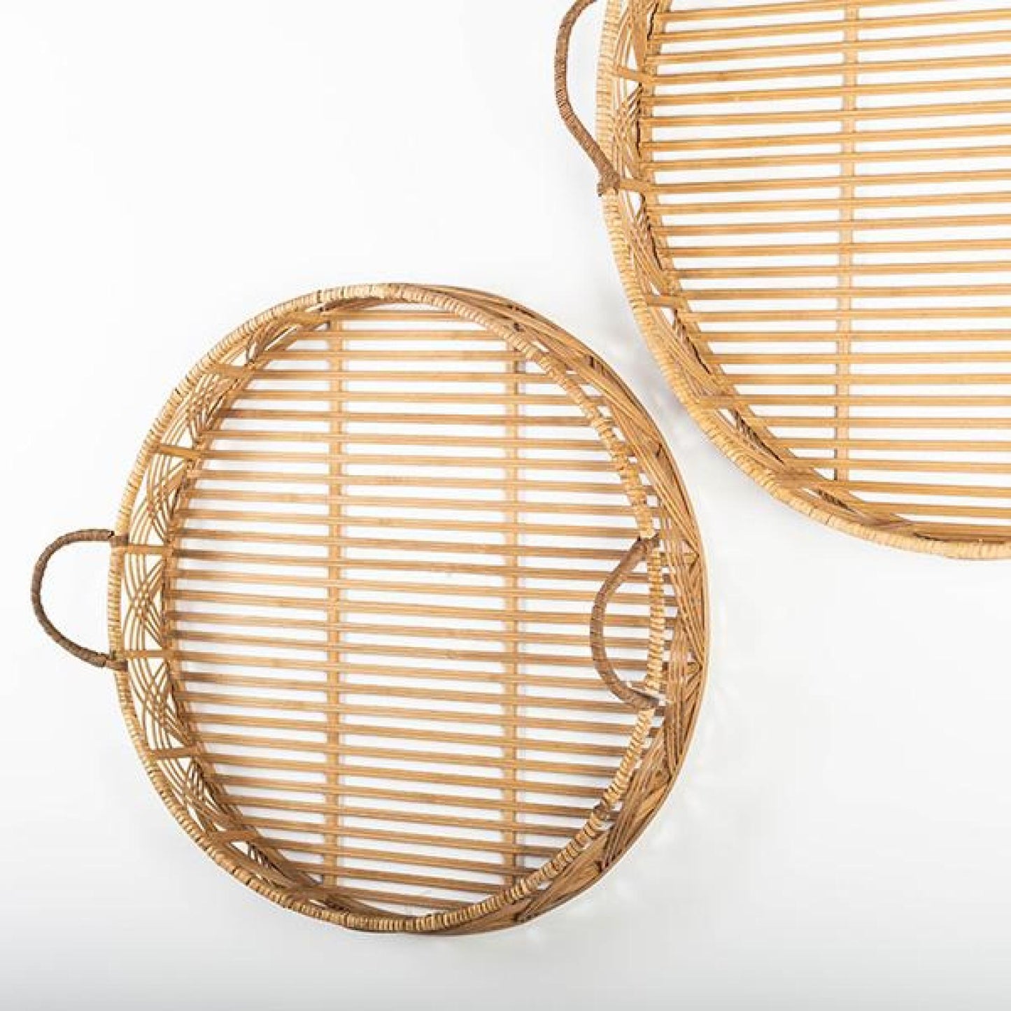 Set Of 2 Bamboo Round Decorative Trays