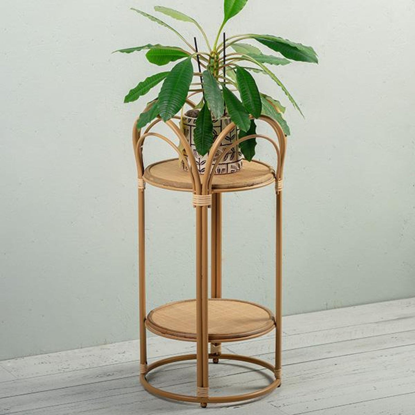 Wicker Bamboo With 2 Shelves Plant Stand