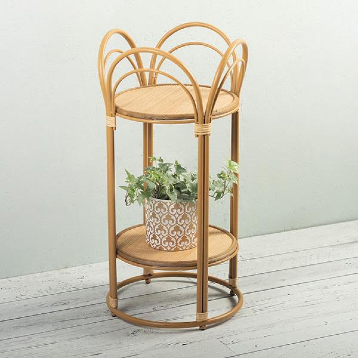 Wicker Bamboo With 2 Shelves Plant Stand