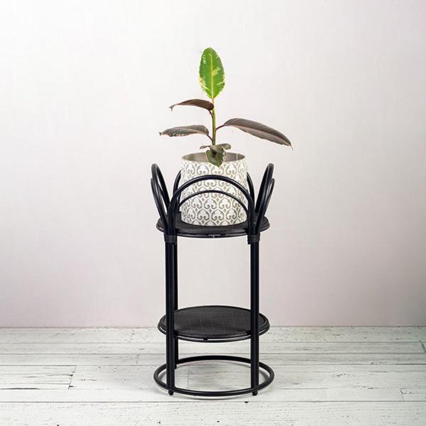 Black Wicker Bamboo With 2 Shelves Plant Stand