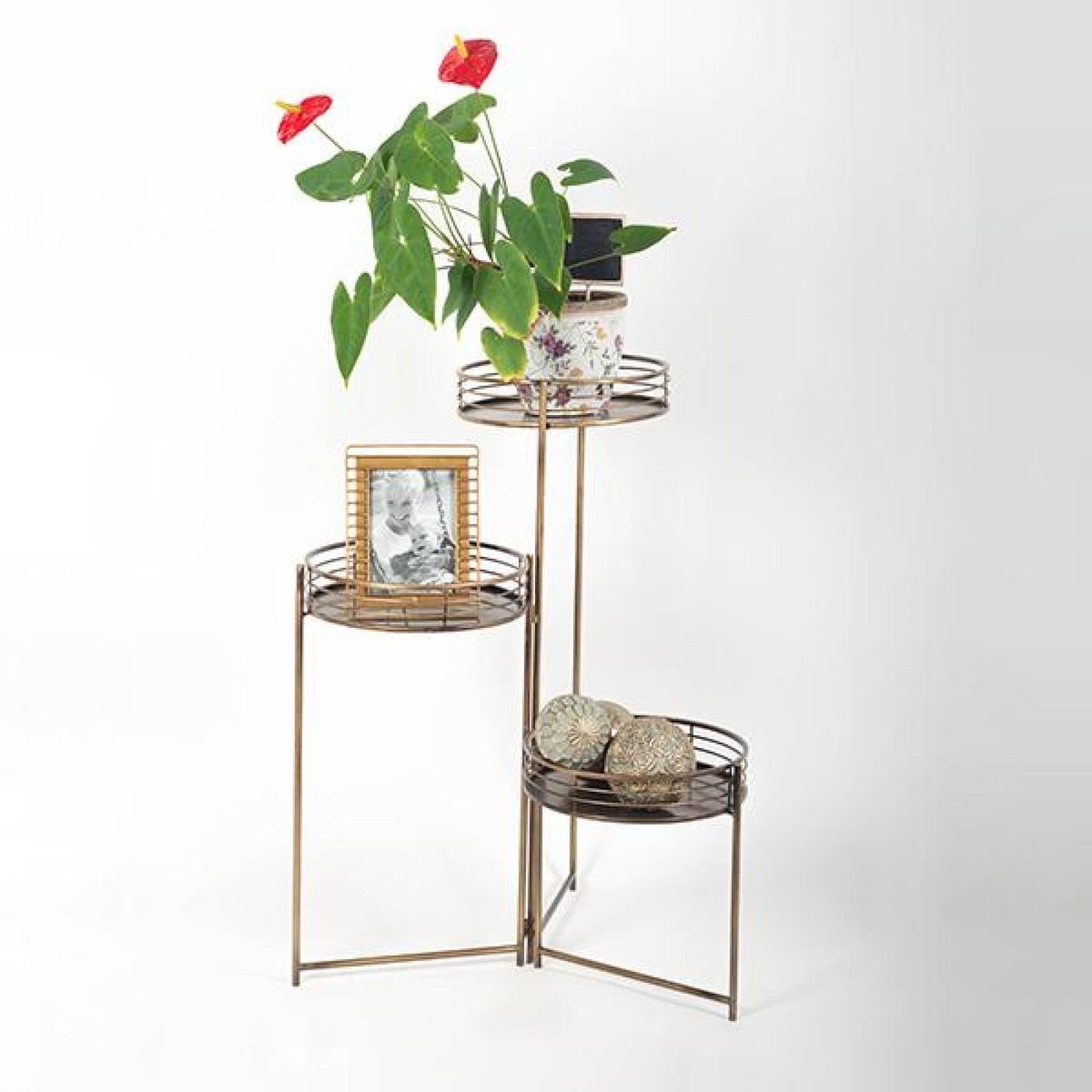 3 Tier Connected Antique Bronze Color Metal Stand