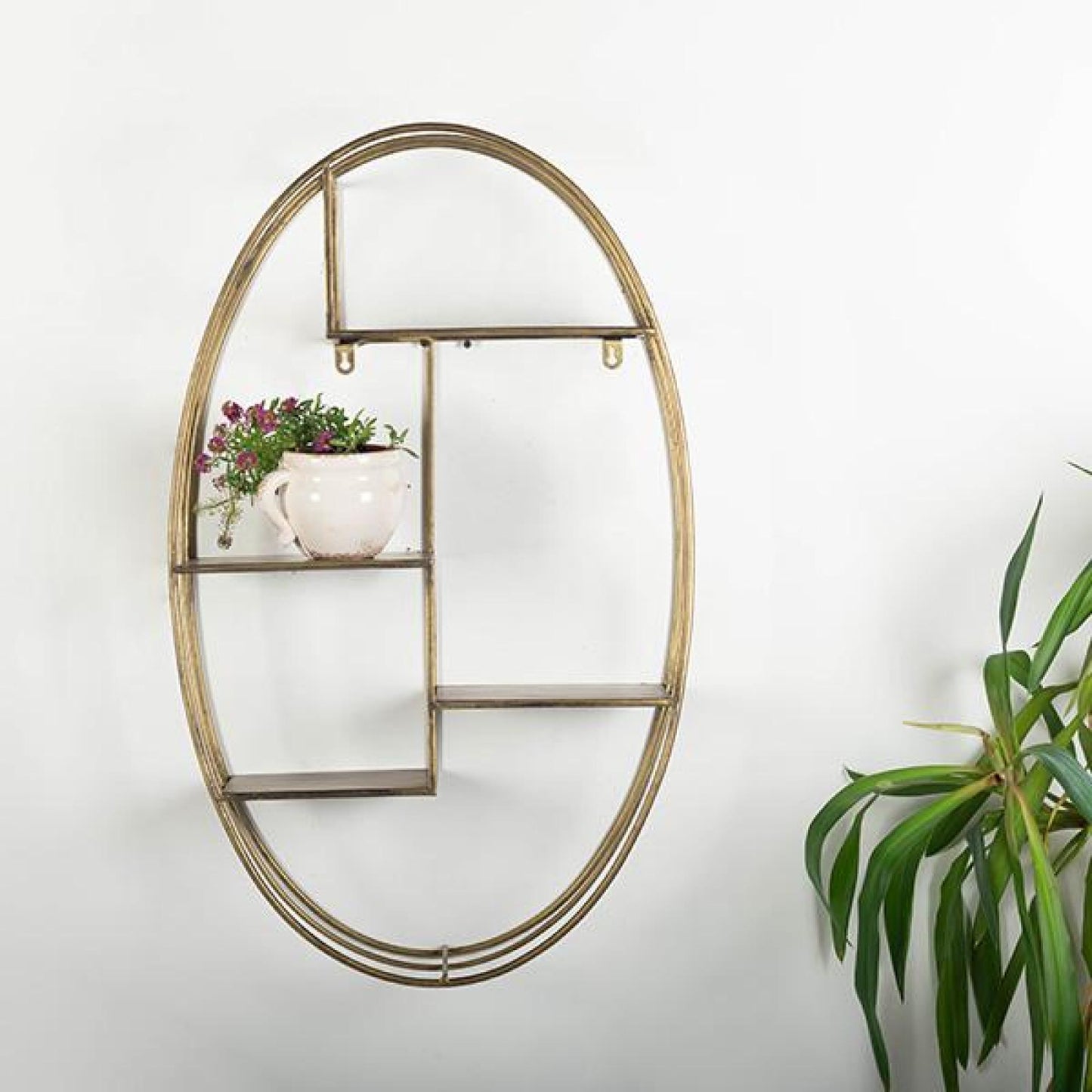 Oval Gold With Black Accents Metal Wall Shelf