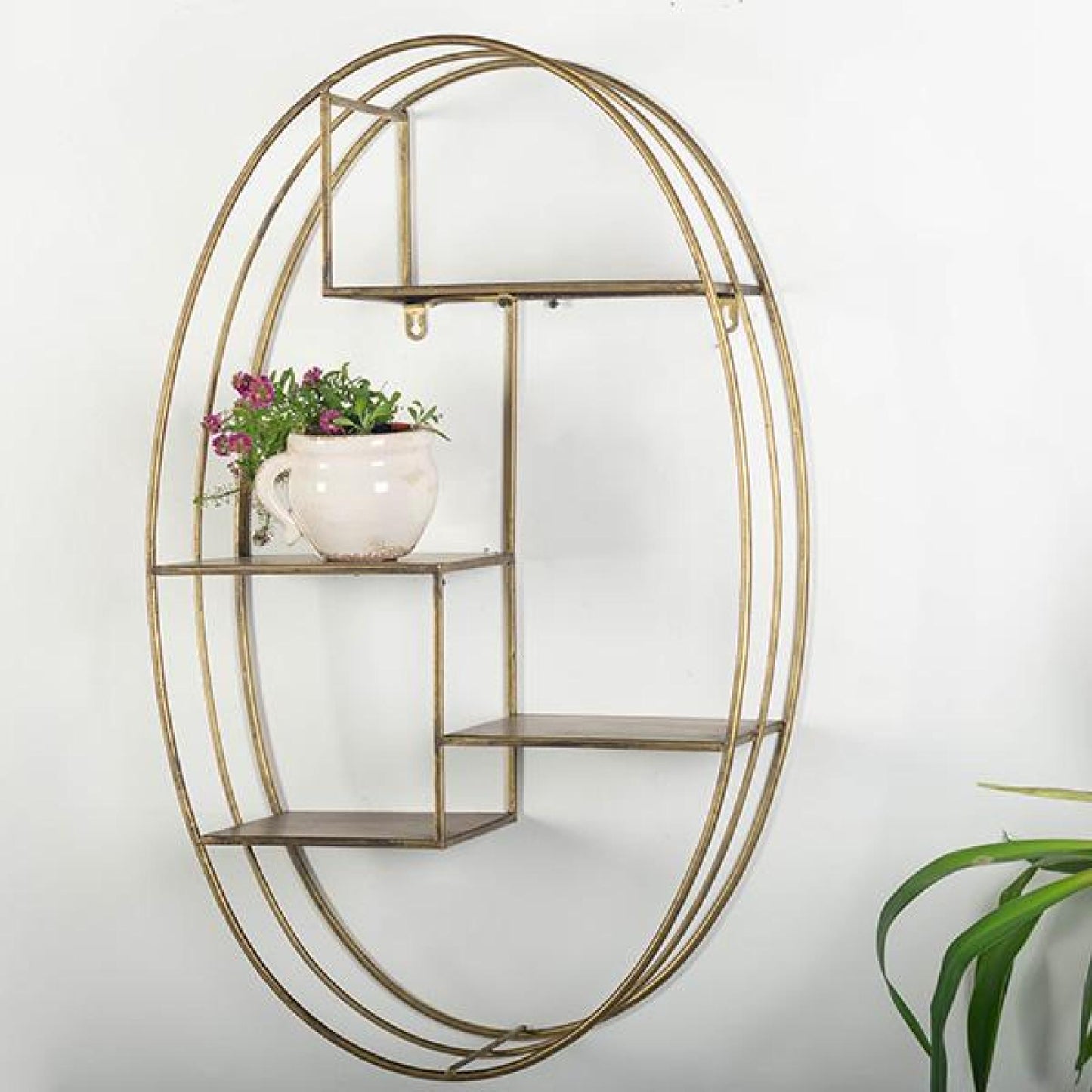 Oval Gold With Black Accents Metal Wall Shelf