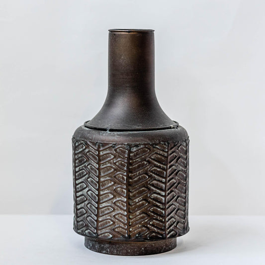 Blackened Copper Color Metal Bottle Shaped Vase