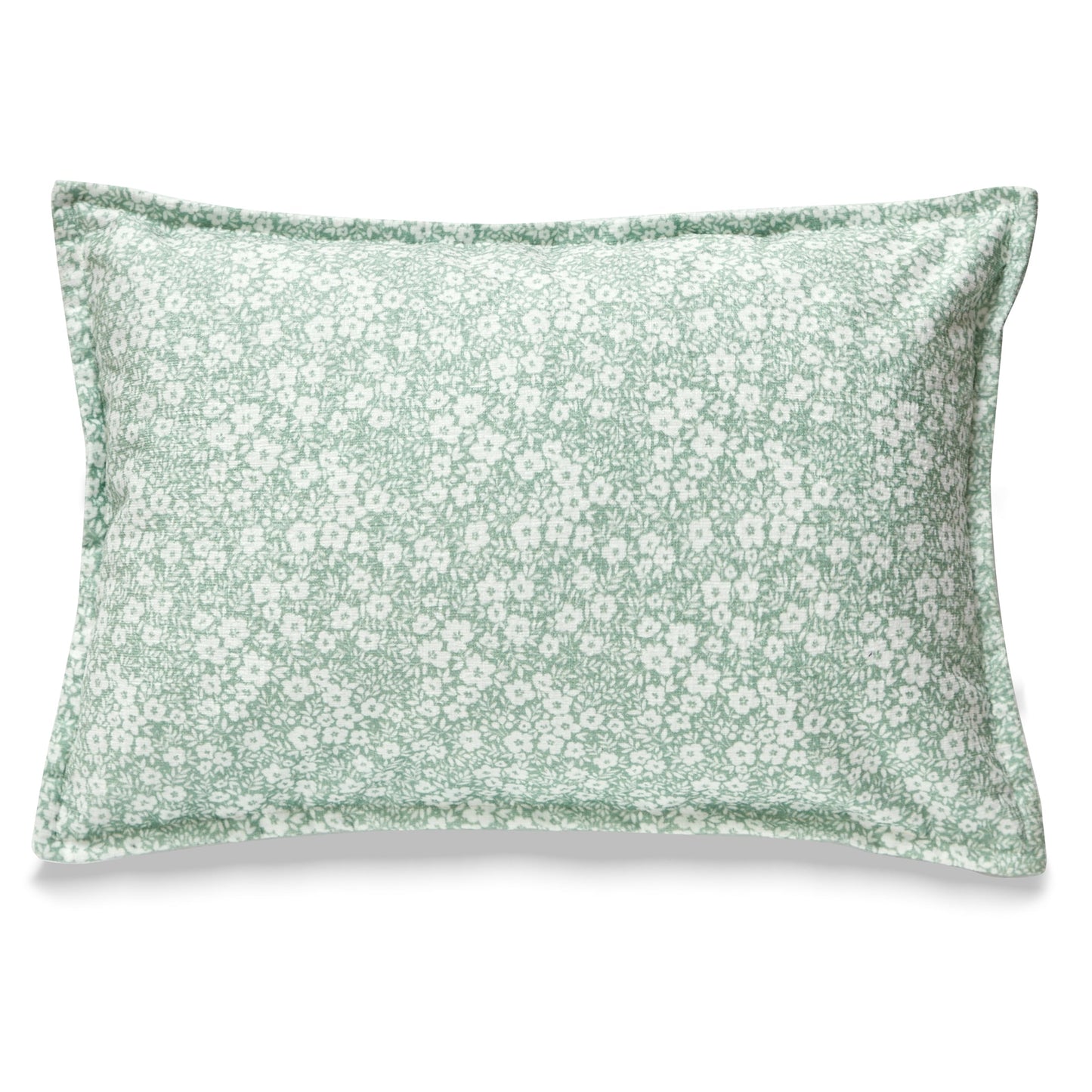 Green And White Floral Print With Feather Down Insert Pillow