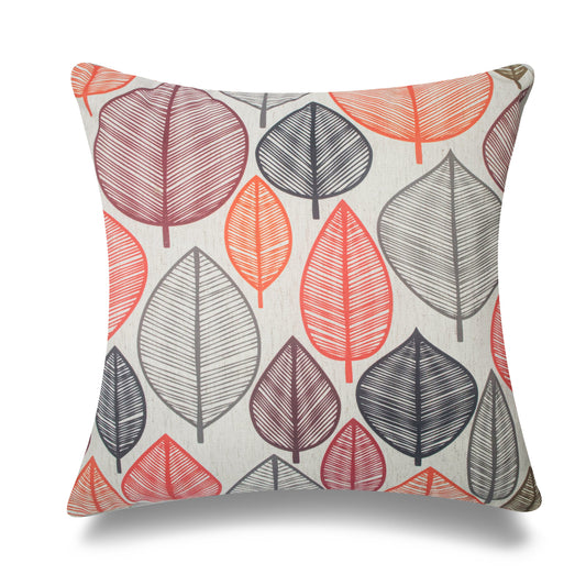 Red, Gray And Black Leaves With Polyester Insert Pillow