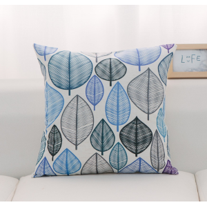 Blue, Gray And Black Leaves With Polyester Insert Pillow