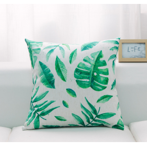 Green Tropical Leaves With 100% Polyester Insert Pillow