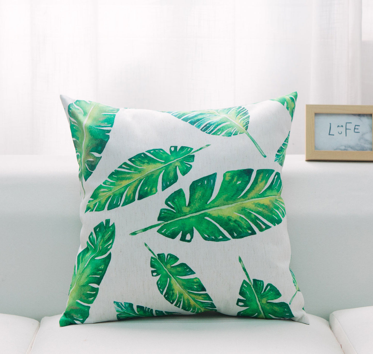 Green Leaves On White With 100% Polyester Insert Pillow