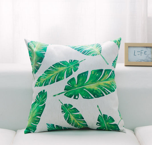 Green Leaves On White With 100% Polyester Insert Pillow