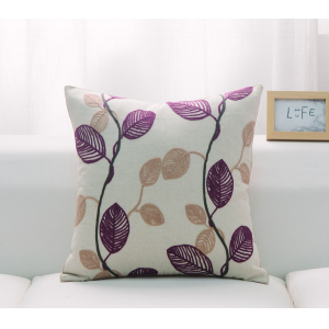 White With Purple And Beiges Leaves And Feather Down Insert Pillow