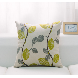 White With Lime Green And Gray Leaves And Feather Down Insert Pillow