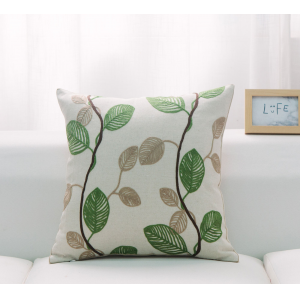 White With Green And Beige Leaves And Feather Down Insert Pillow