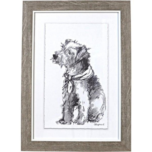Framed Black And White Puppy Wearing A Bandana Print Wall Decor