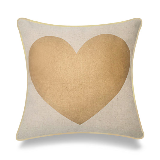 Gold Heart On Beige Throw Pillow Cover