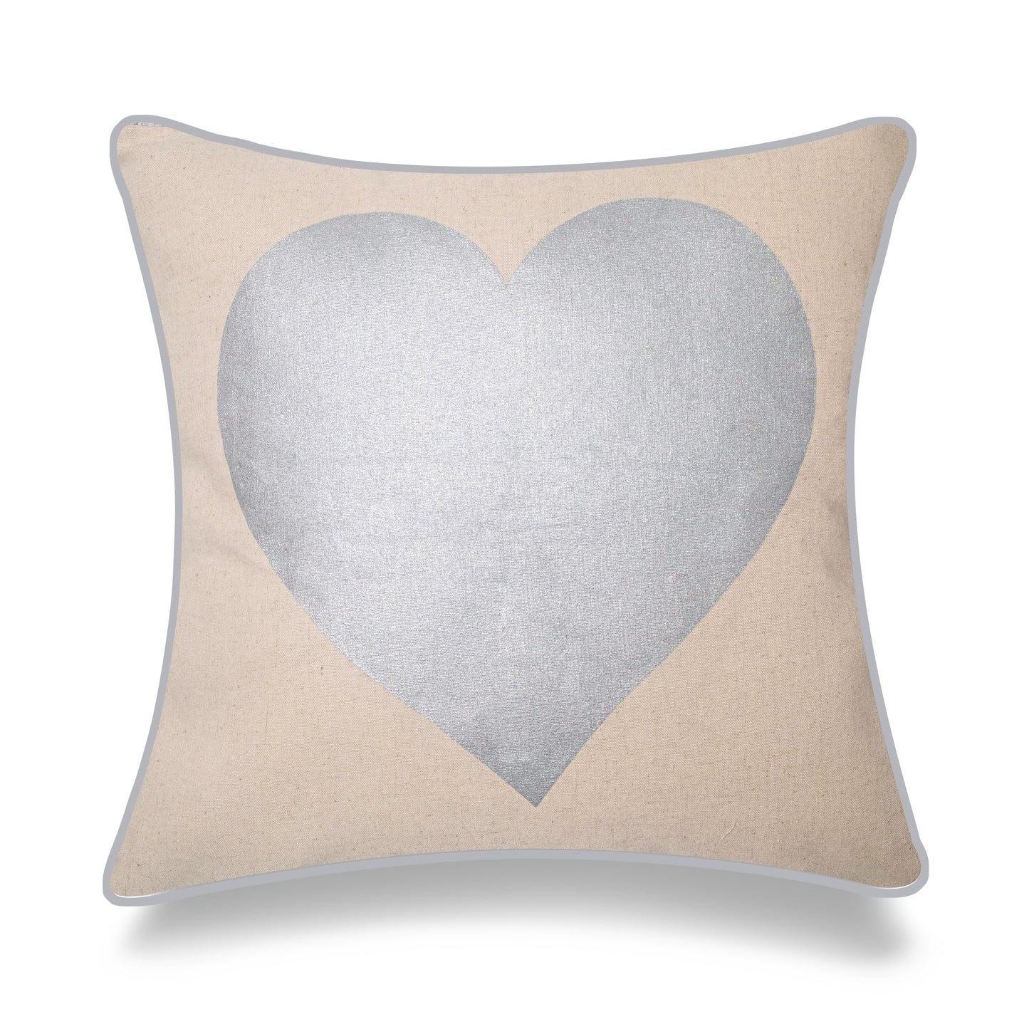 Silver Heart On Beige Throw Pillow Cover