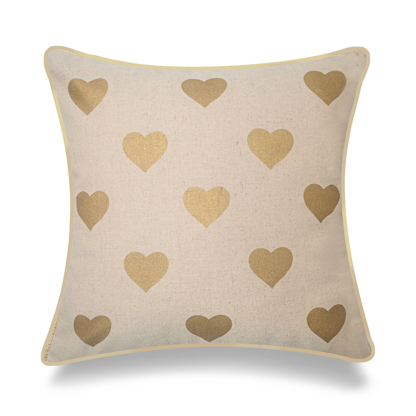 Small Gold Hearts On Beige Throw Pillow Cover