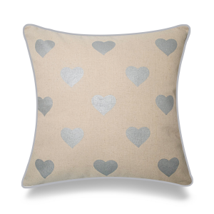 Small Silver Hearts On Beige Throw Pillow Cover