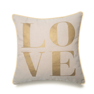 Gold With Large Text Love Pillow Cover