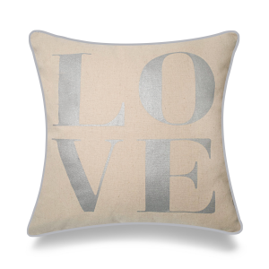 Silver With Large Text Love Pillow Cover