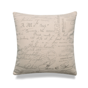 Beige With Gray Text With Feather Down Insert Pillow