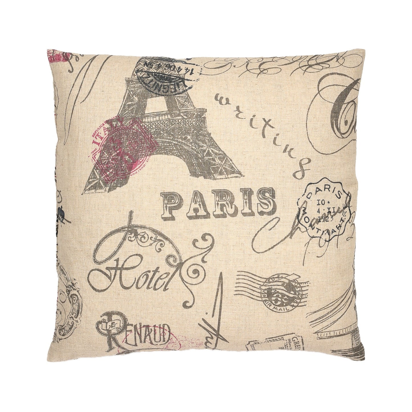 Gray Thoughts Of France On Ivory With Feather Down Insert Pillow