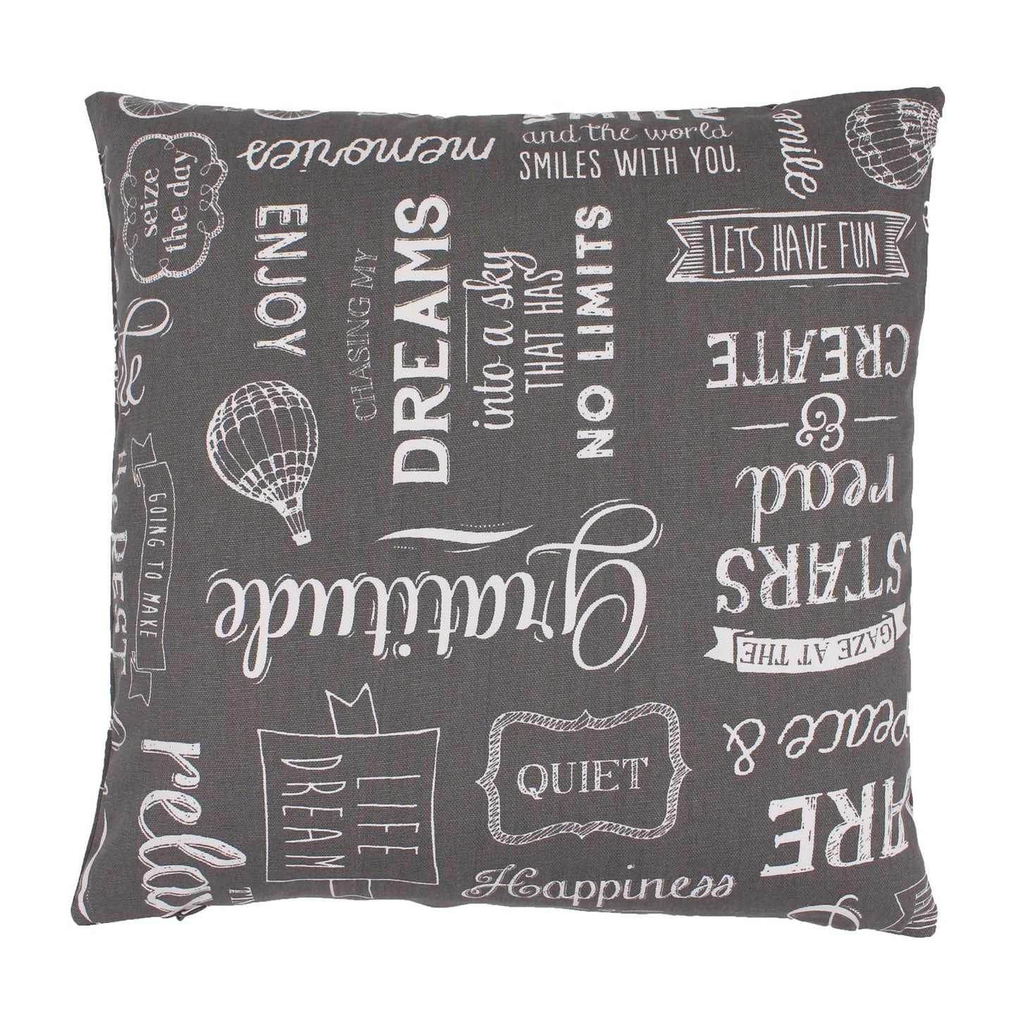 White Words About Life On Gray With Feather Down Insert Pillow