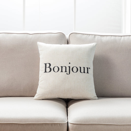 Bonjour Text On White With Feather Down Insert Pillow