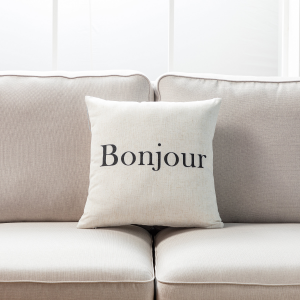 Bonjour Text On White With Feather Down Insert Pillow