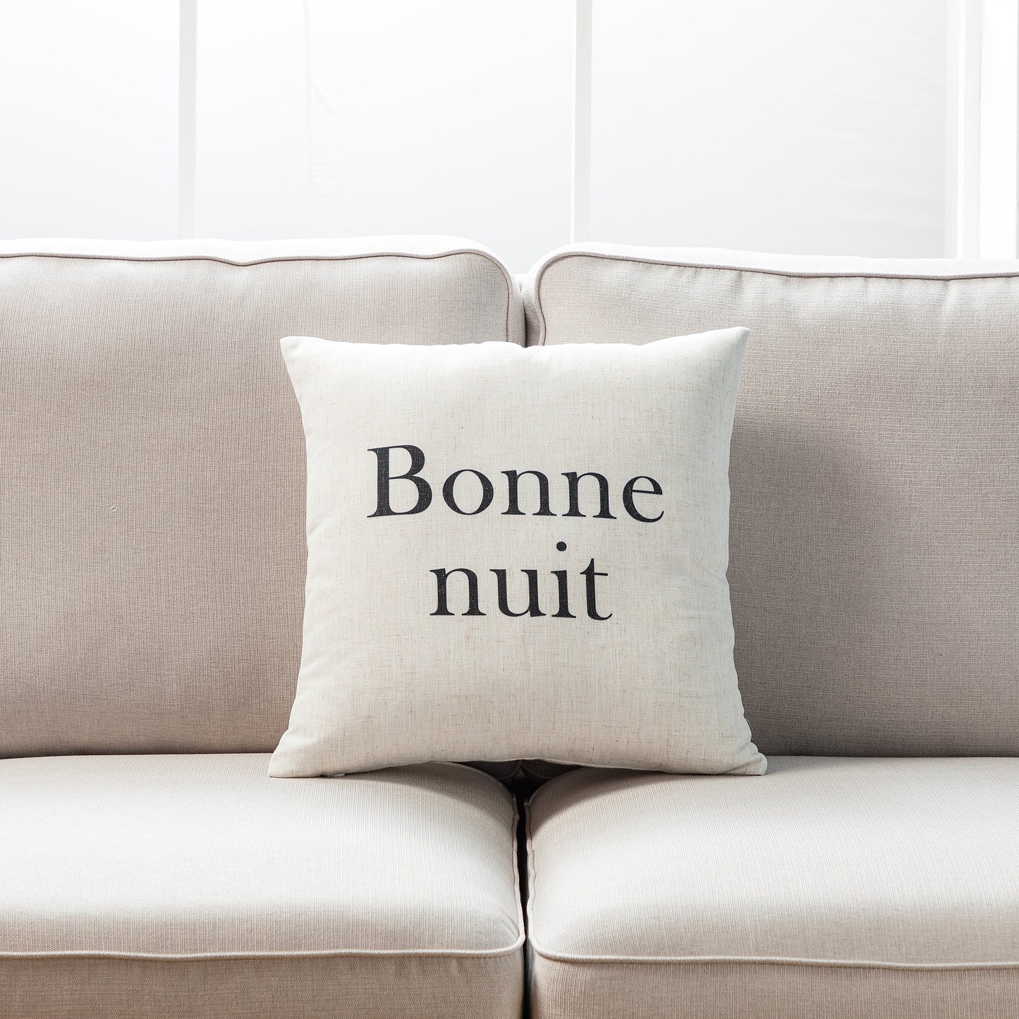 Bonne Nuit Text On White With Feather Down Insert Pillow