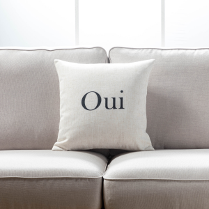 Oui Text On White With Feather Down Insert Pillow