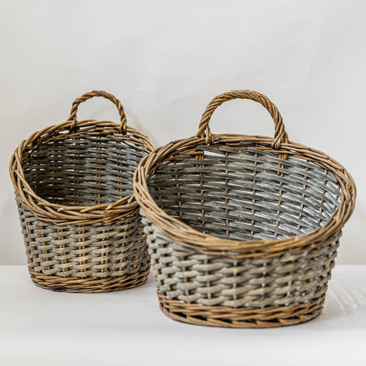 Set Of 2 Round Handled Willow Baskets