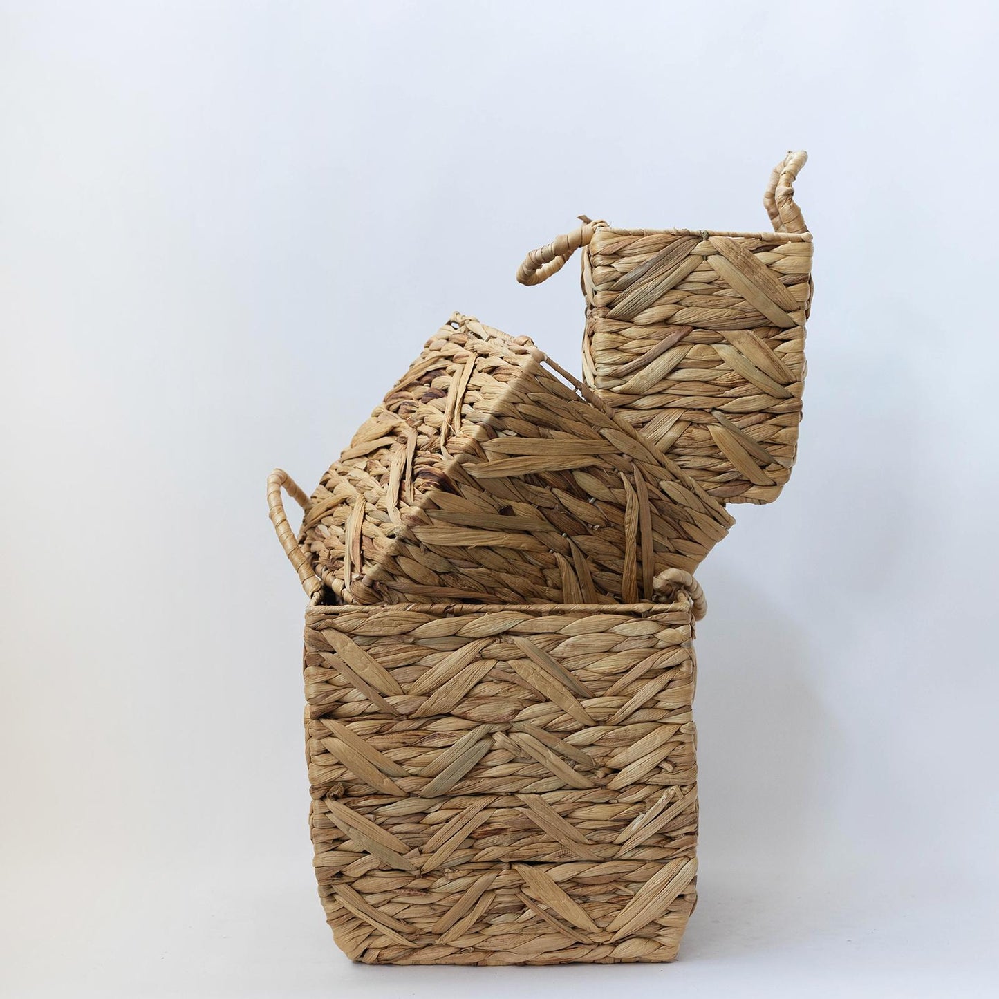 Set Of 3 Woven With Foldable Handles Baskets