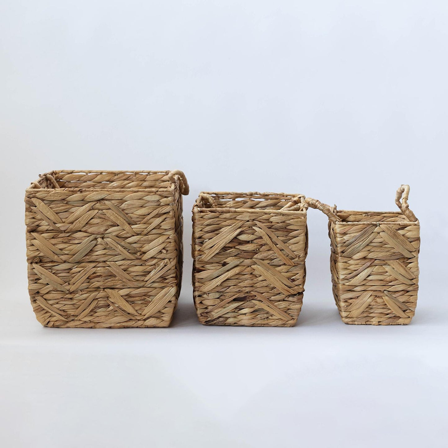 Set Of 3 Woven With Foldable Handles Baskets