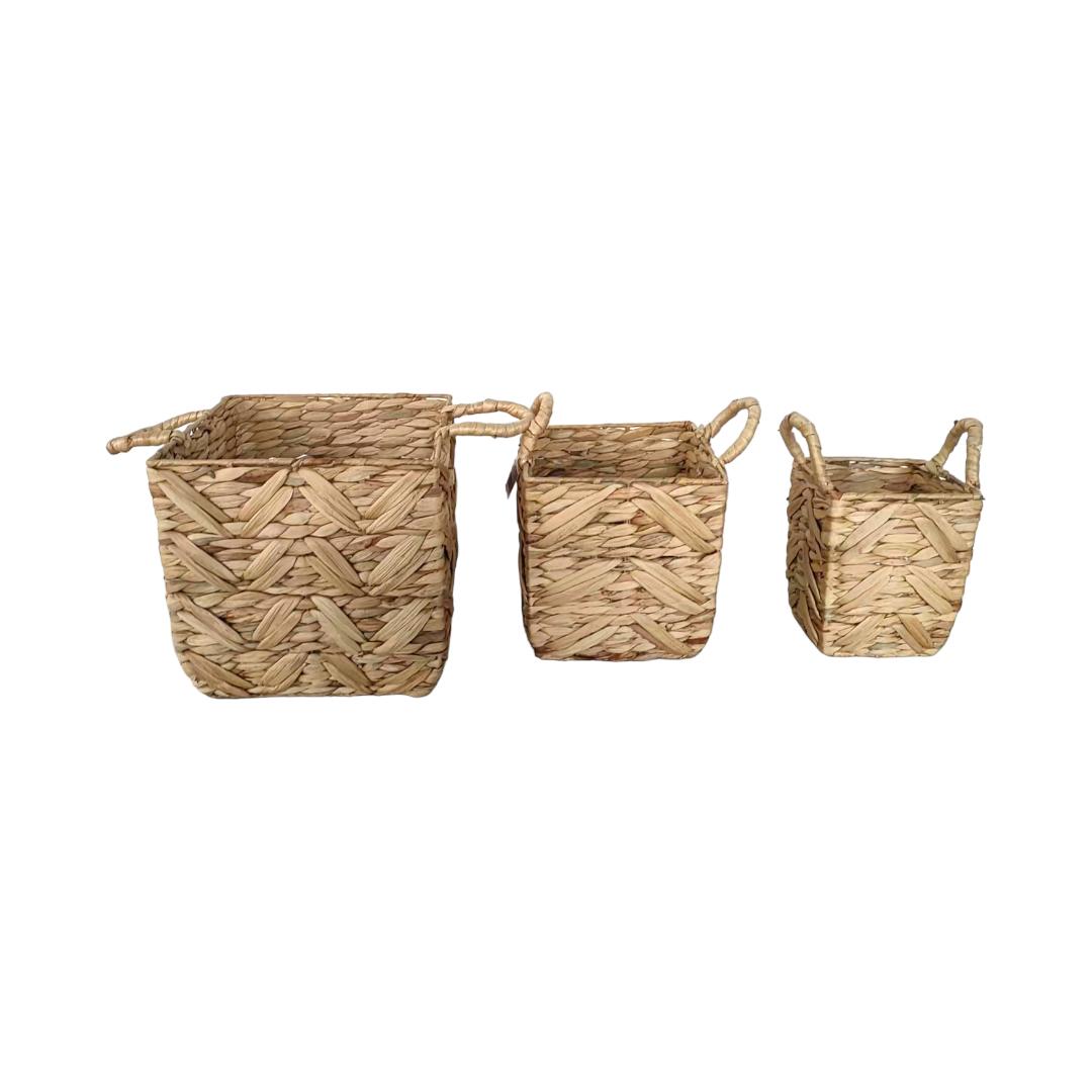 Set Of 3 Woven With Foldable Handles Baskets