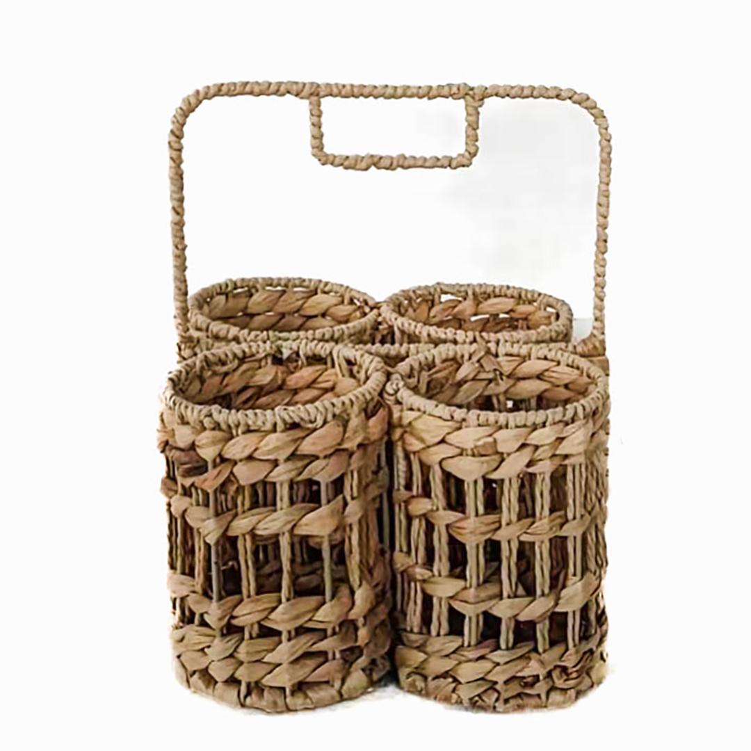 Woven 4 Bottle Basket With Handle Wine Tote
