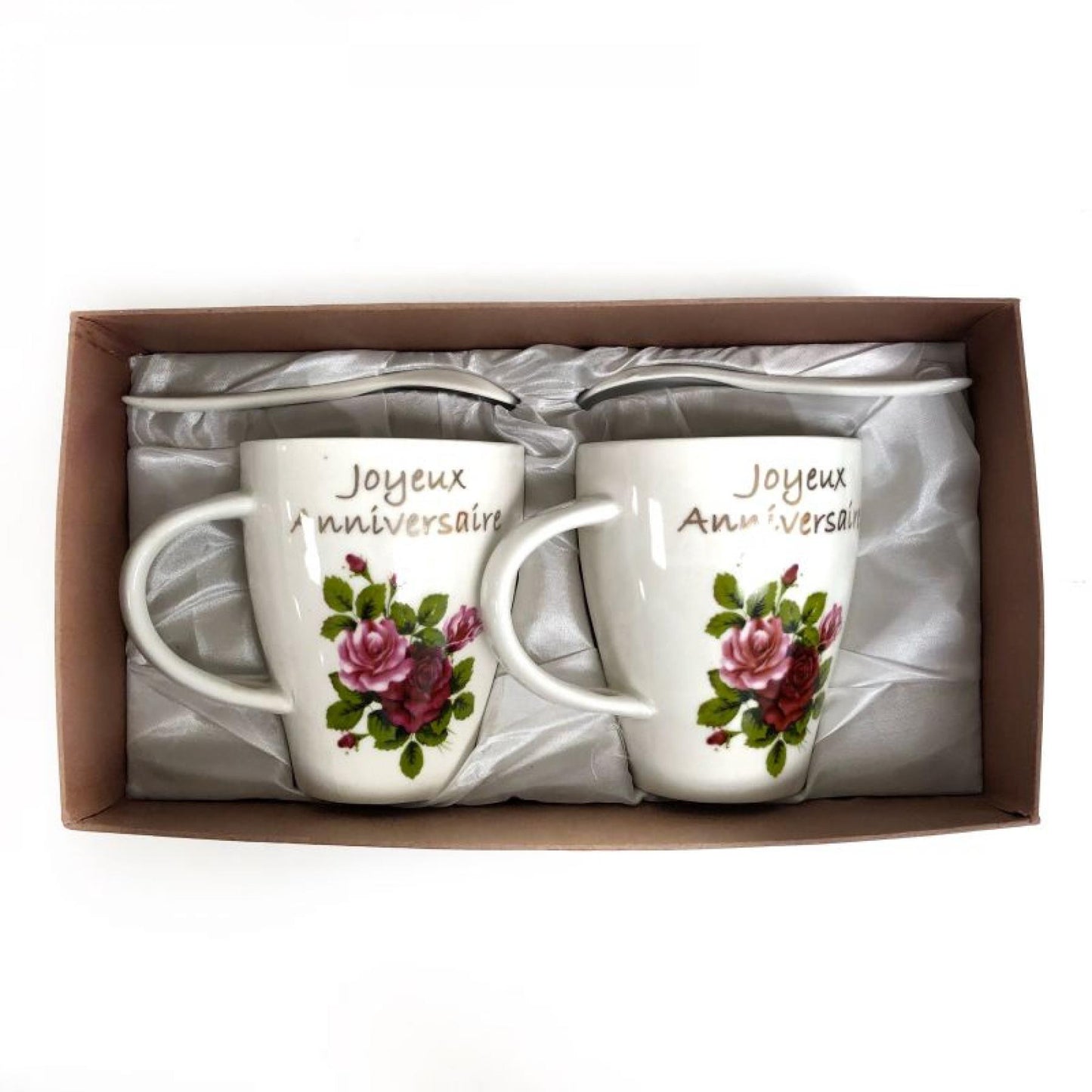 Set Of 2 Joyeux Anniversaire With Spoons Mug